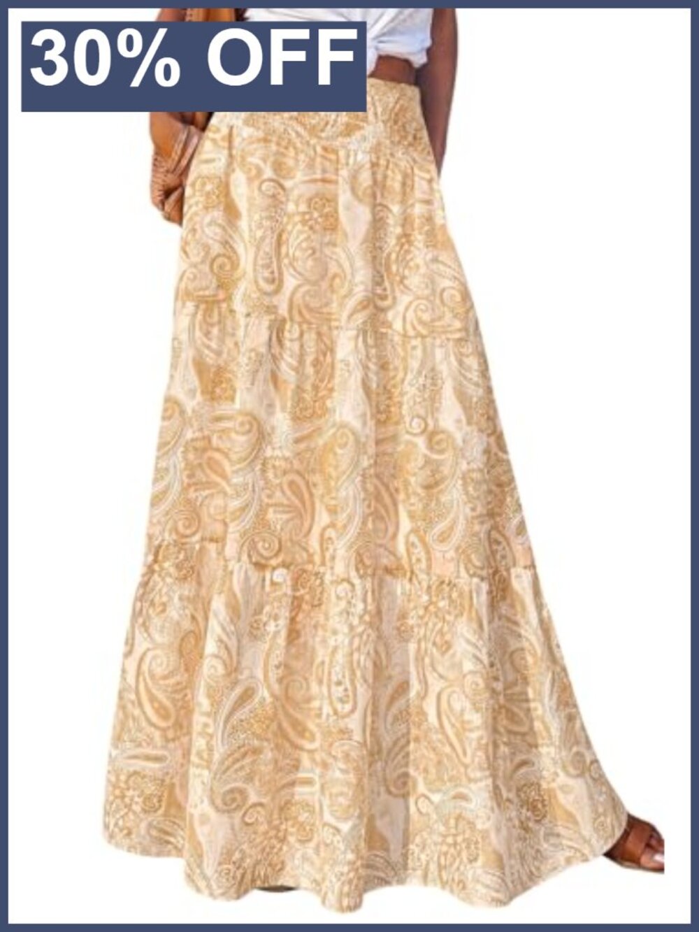 Boho Floral Maxi Skirt High Waist Flowy A-Line Summer Beach